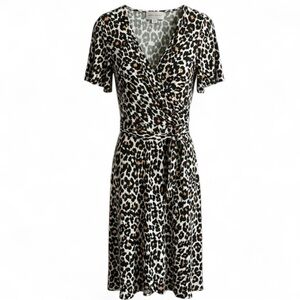 Leopard Print Flattering Faux Wrap Donna Morgan Dress Stretch Easy Care Size 14